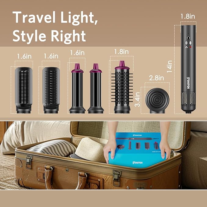 Hair Dryer Brush 6 in 1 Hair Styler, Jolitoi Air Styler with 110,000 RPM High-Speed Negative Ionic Hair Dryer, Auto Wrap Curler, Blow Dryer Brush for Volumize, Straight, Wavy, Curly (Dark Grey)