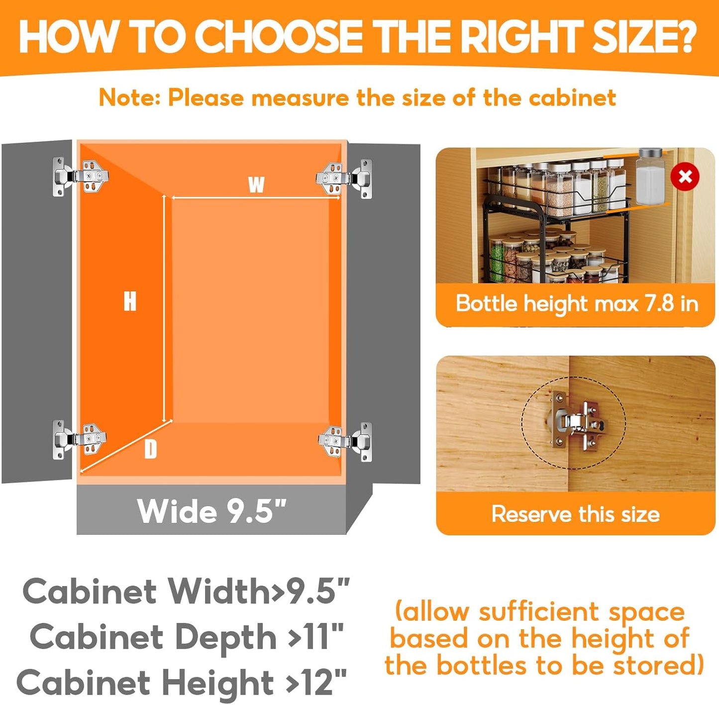 Spice Rack Organizer for Cabinet, 2 Tier Vertical Pull Out Spice Rack – Heavy Duty Metal Spice Organization for Cabinet, 40-Jar Capacity, Height Adjustable Cabinet Organizer (9"W×10.5"D×9"H, Black)