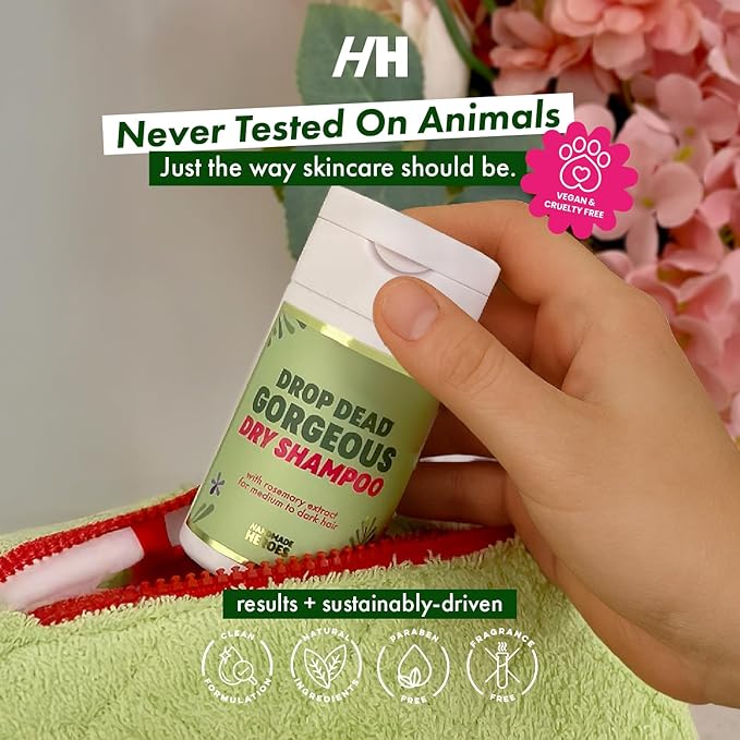 Handmade Heroes Dry Shampoo with Rosemary Oil for Hair Growth Healthier Looking Hair Volumizing Non Aerosol Drop Dead Gorgeous Dry Shampoo Rosemary 1.8oz (Medium to Dark 1pc)