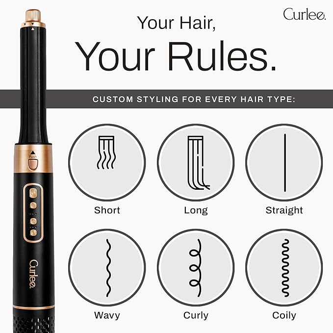 Hair Dryer Brush 1200 Watts 6 in 1 Hair Accessories Blow Dryer Automatic Curling Iron with Storage Box in Black for Curl Enhancing Hair Smoothing Volumizing Styling - by Curlee