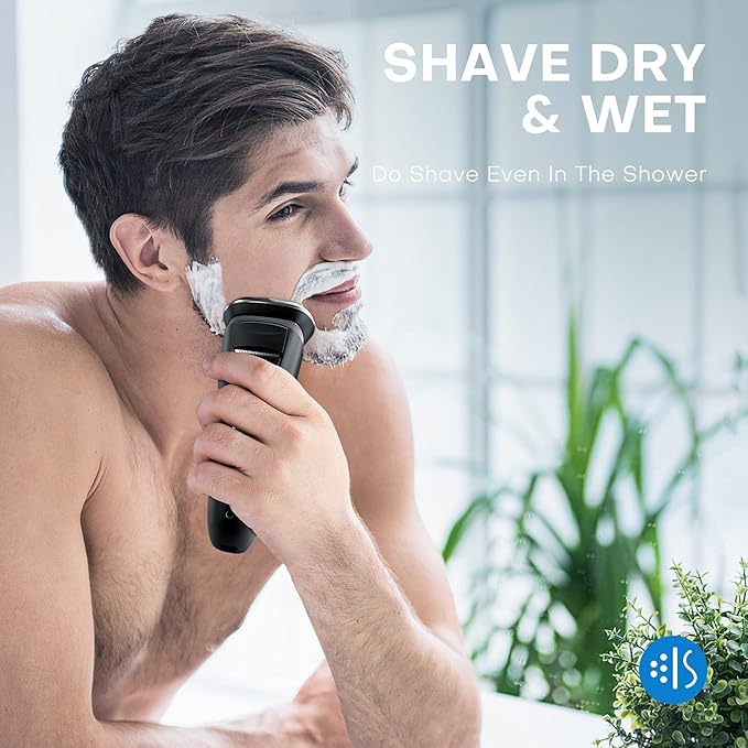 Men's 3D Waterproof Electric Shaver, Wet & Dry, Cordless Rotary Razor, Pop-up Trimmer, 1 Hour Fast Charge, 4D Floating Head
