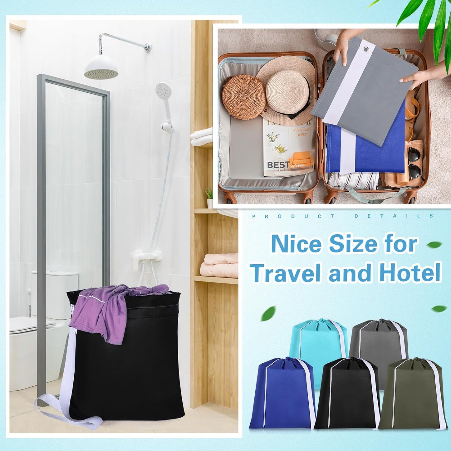 10 Pcs Nylon Extra Large Laundry Bag with Strap Travel Laundry Bags with Drawstring Closure Portable Cloth Bag for College Dorm Apartment Dwellers(Dark Color,24 x 21 Inch)