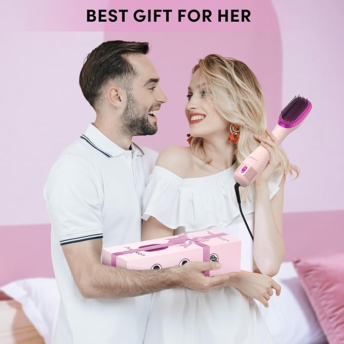 Longyu 3 in 1 Hair Blow Dryer Brush 1200W Negative Ionic Hot Air Brush with Ceramic & Tourmaline Technology One Step Hair Dryer and Styler for Straightening Drying Smoothing (Pink)