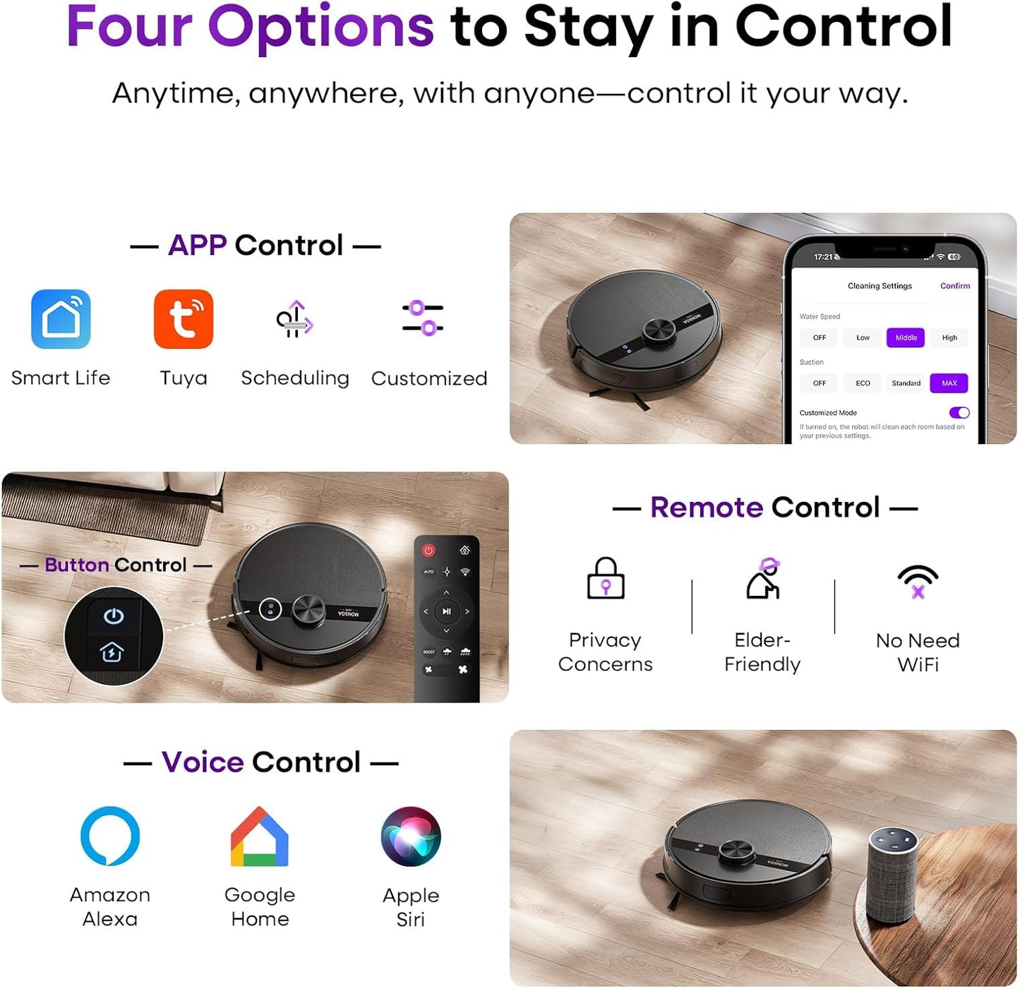 MONSGA Robot Vacuum and Mop Combo, 5000Pa Robotic Vacuum with Lidar Navigation, 180mins Runtime, Tangle-Free Robot Mop, 5 Editable Maps, APP/Remote/Voice Control, Ideal for Hard Floors and Carpets