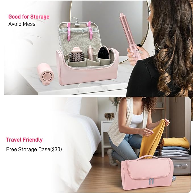Dual Voltage Hot Air Styler Wrap - 5 in 1 Hair Dryer Brush with Fast Drying Blow Dryer, Styling, Straightening & Volumizing with Travel Bag (100V–240V)
