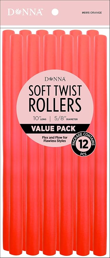 DONNA 10″ Soft Twist Hair Rollers – Flexible Foam Curlers for Heatless Styling – Ideal for Natural Hair, Curls & Overnight Styles (ORANGE, 10")