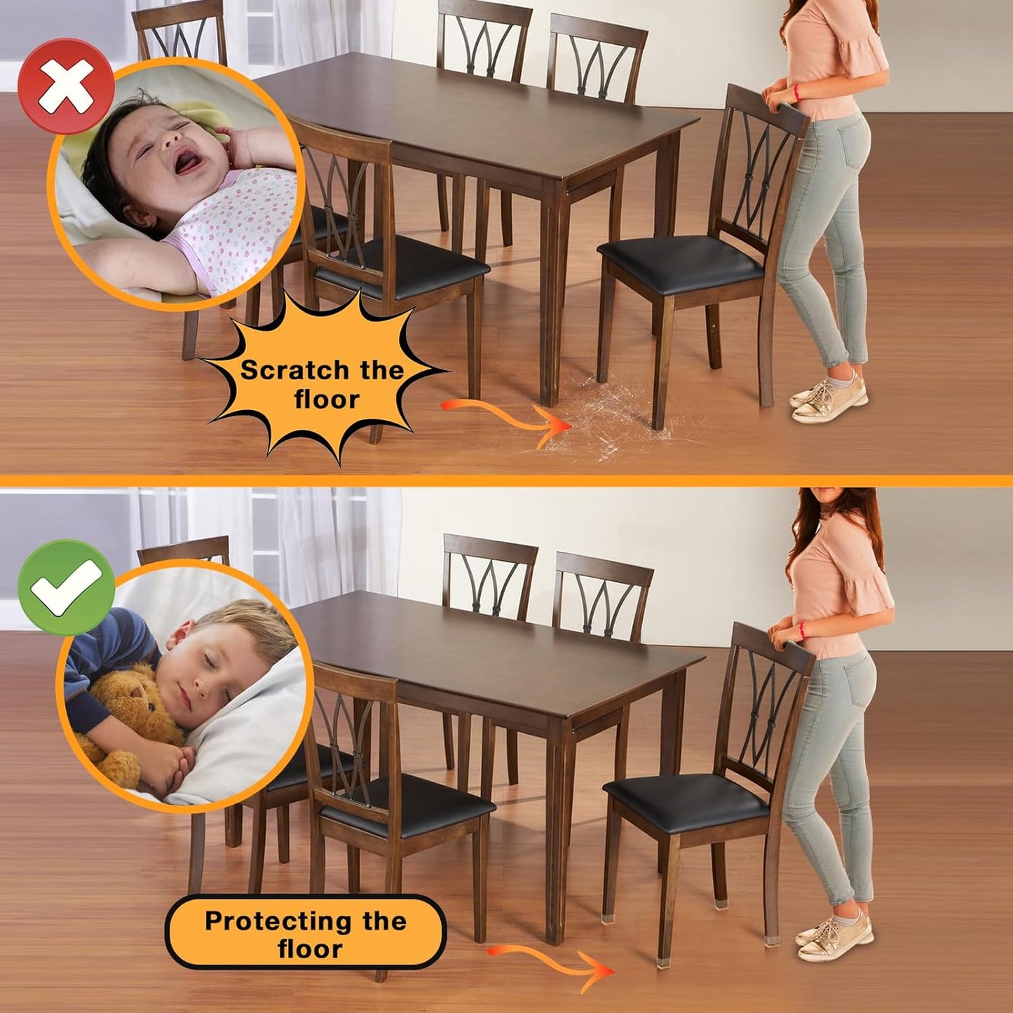 16 Pcs Extra Large Square Chair Leg Floor Protectors, Silicone Chair Leg Protectors for Hardwood Floors, High Elastic Chair Leg Caps, Protect Wooden Floors from Scratching (Fit: 1-2/5" - 1-4/5")