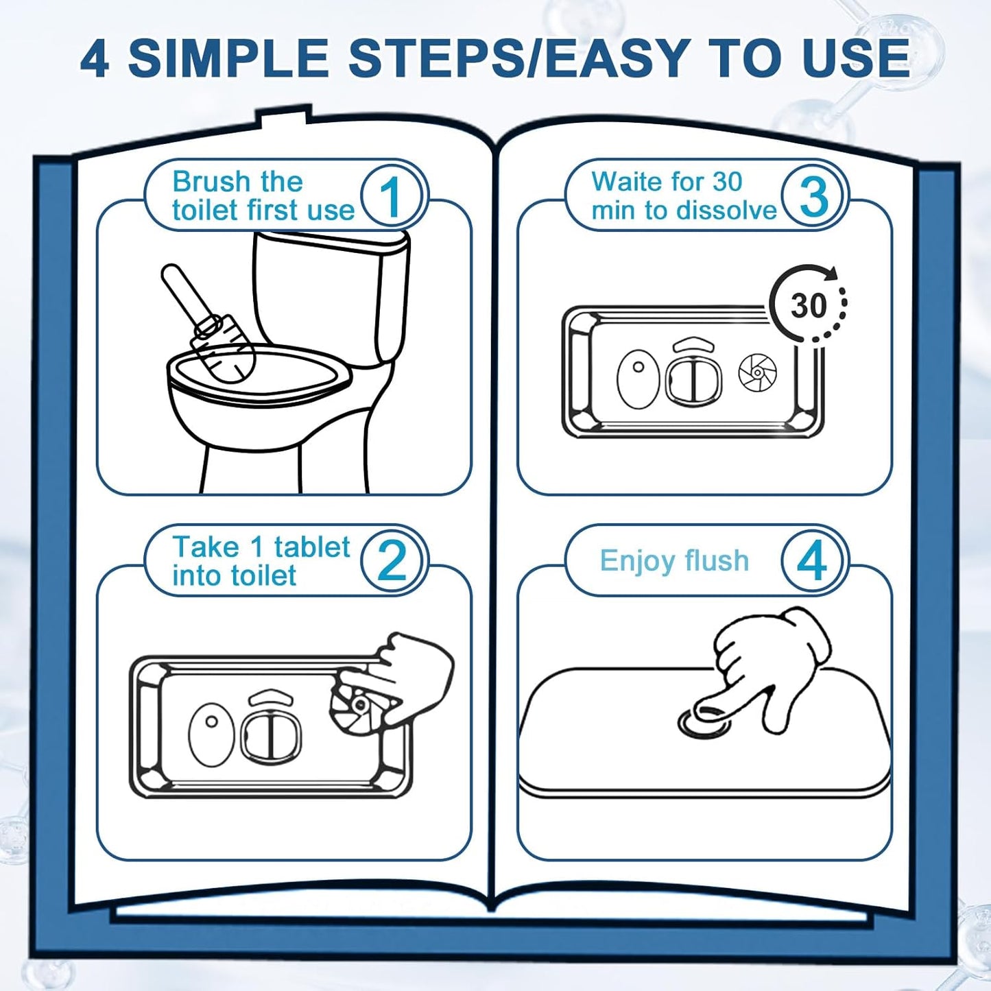 Toilet Bowl Cleaner Tablets Blue Toilet Tank Cleaners, Septic-Safe Hard Water Stain Remove, Bathroom Automatic Toilet Cleaning & Deodorizer, Fresh Scent - 30 Tabs