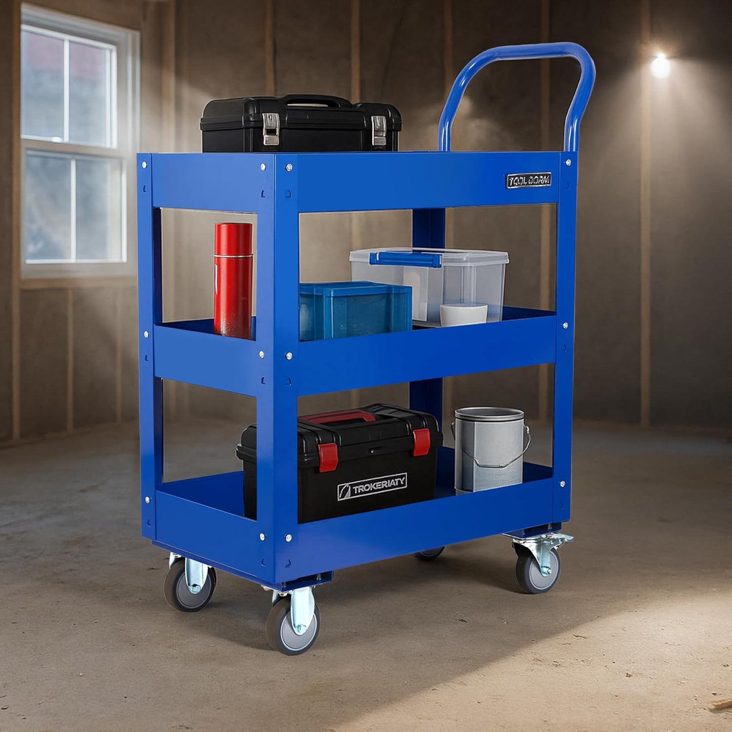 3 Tray 29.3 inch Tool Cart, self Assembly, 300 LBS Capacity Rolling Tool Carts on Wheels, Heavy Duty Utility Cart, Mechanic Tool Storage Cart for Garage, Warehouse and Repair Shop, Blue