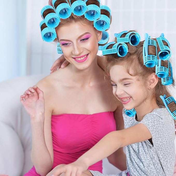 WILLBOND 65 Pieces Rollers Plastic Rollers Hair Curlers Set 4 Sizes for Long Medium Short Hair, Duck Clips Hairnet Hairdressing Styling Tool(Blue)
