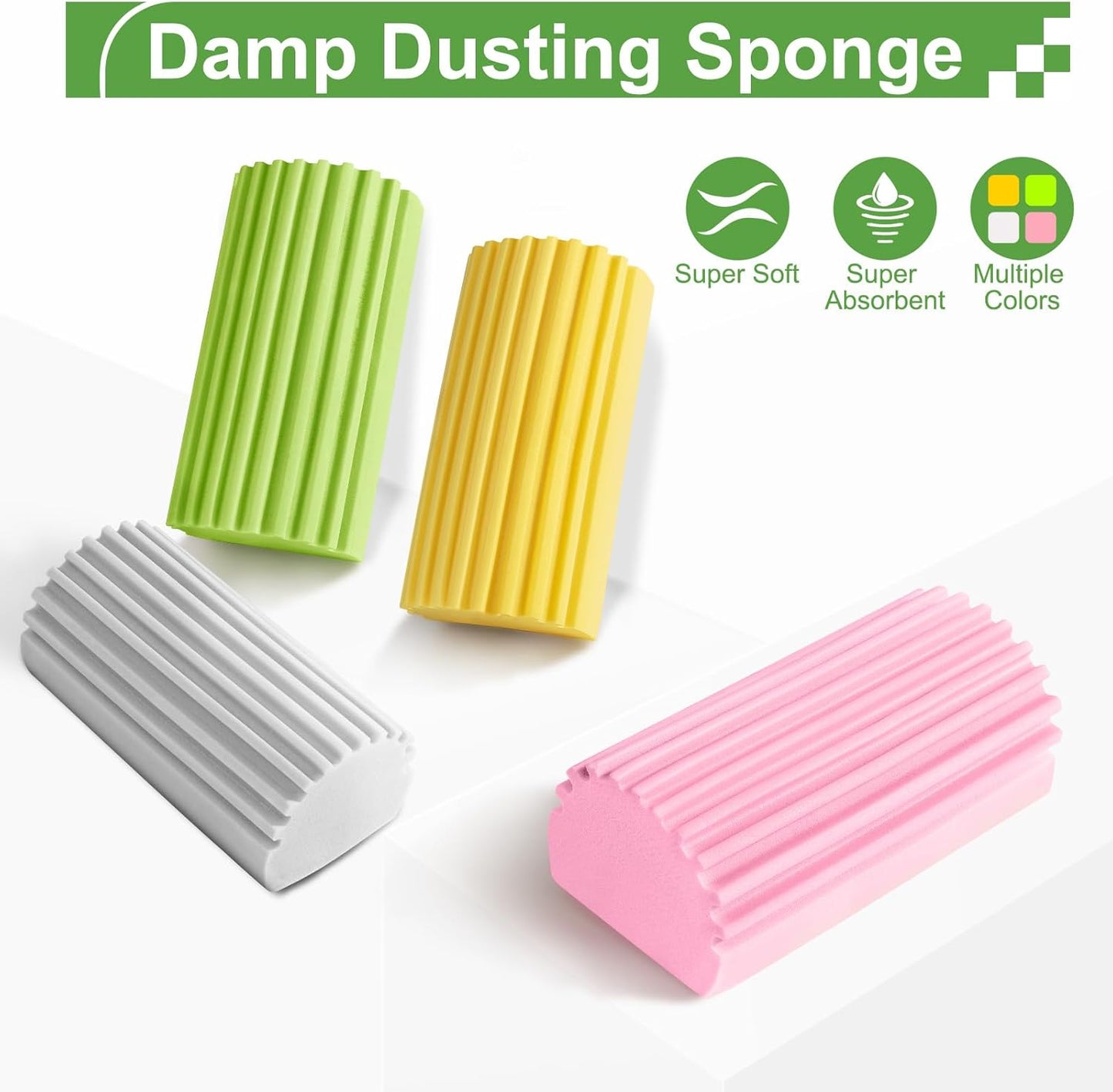 4-Pack Damp Clean Duster Sponge, Sponge Cleaning Brush, Duster for Cleaning Blinds, Glass, Baseboards, Vents, Railings, Mirrors, Window Track Grooves and Faucets Pink Non-Scratch Sponges