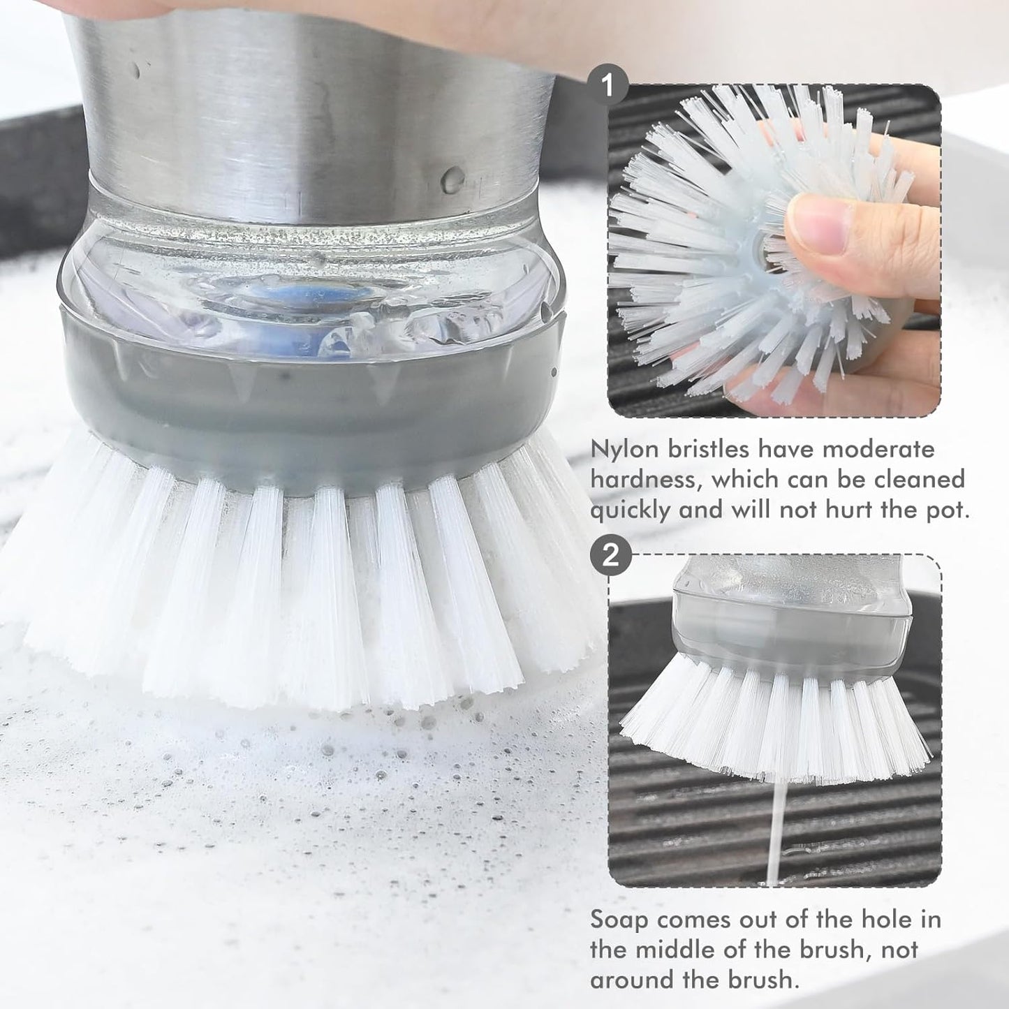 Palm Brush Refills for OXO Steel Soap Dispensing Dish Brush - 8 Pack Cleaning Replacement Brush Head for OXO Palm Brush(Grey)