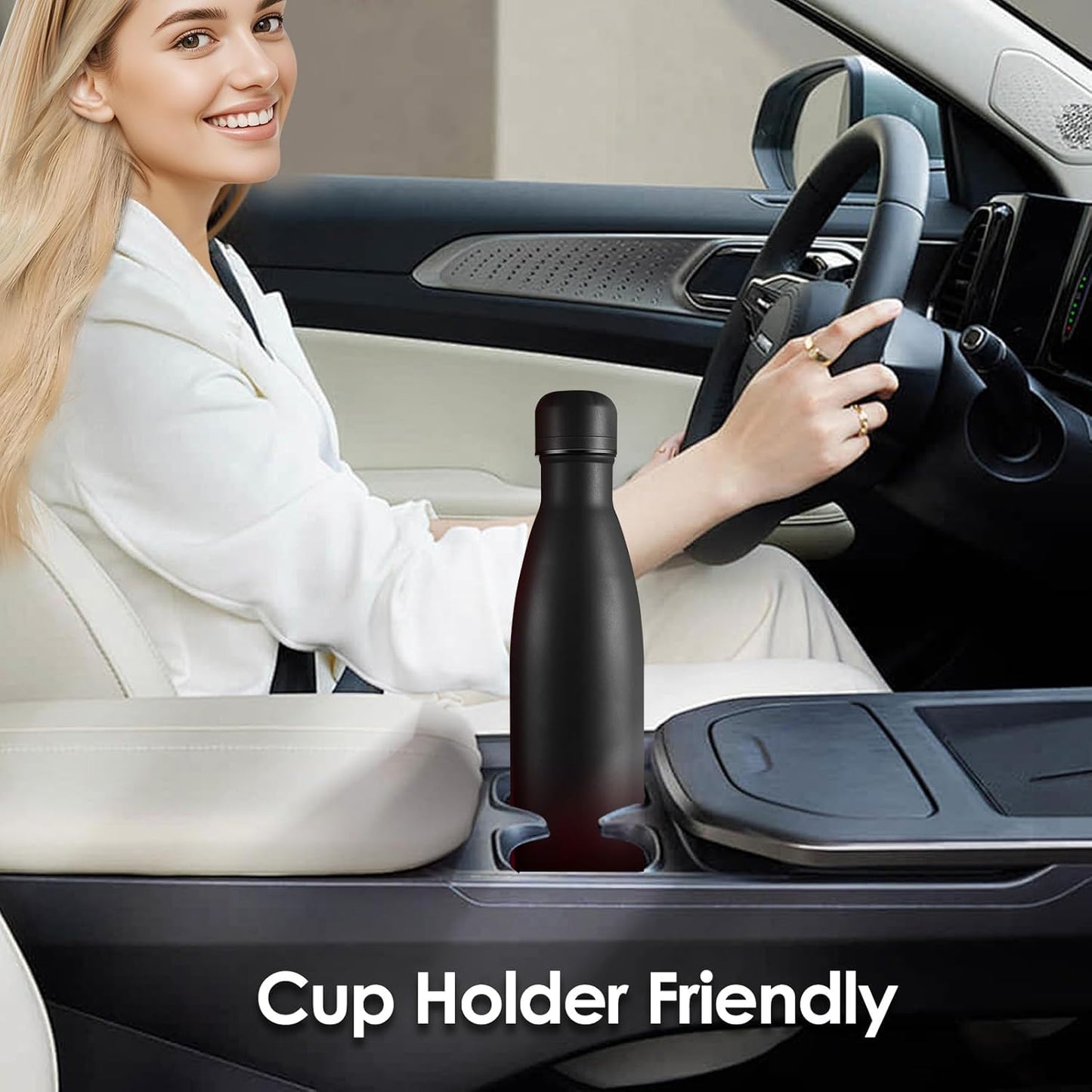 17oz Cola-Bottle Shaped Stainless Steel Leak-proof Water Bottle,Double Wall Vacuum Insulated Metal,Travel Mug For Sports Indoors & Outdoors,BPA-Free School Kids Flasks,Black(8 Pack)