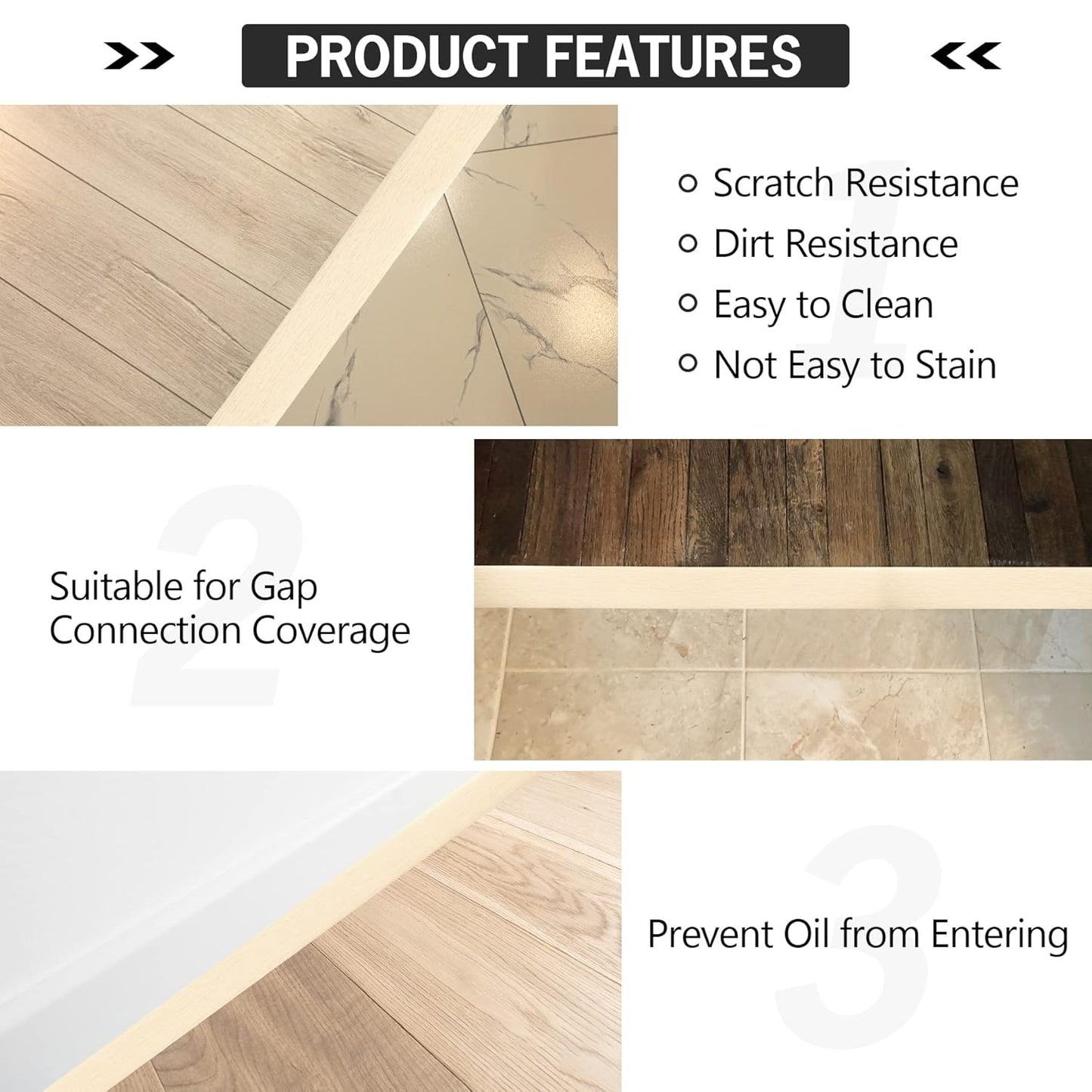 16.4Ft Floor Transition Strip Self Adhesive Vinyl Cover Floor Strip Flat Divider Transition Strip Wood Grain Design for Laminate Floor Gaps and Doorway Transitions (16.4Ft x 2 Inch, Beige)