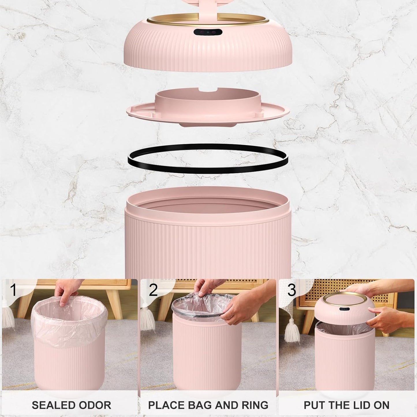 Smart Bathroom Trash Can with Lid,3 Gallon Bathroom Garbage Can Automatic Touchless,Motion Sensor Trashcan, Baby Diaper Trash Bin, Mini Pink Waste Basket for Bedroom, Kitchen, Restroom, Office