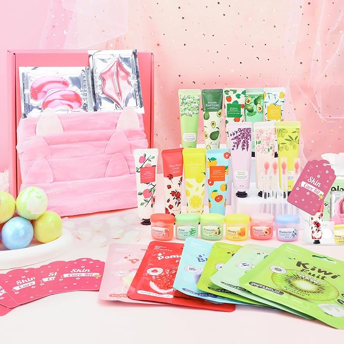 132 PCS Spa Party Supplies for Girls, Spa Party Favors Include Face Masks Skincare, Hand Cream, Lip Balm, Under Eye Patches, Lip Mask and Foot Bath Bombs, Spa Birthday Sleepover Party Supplies