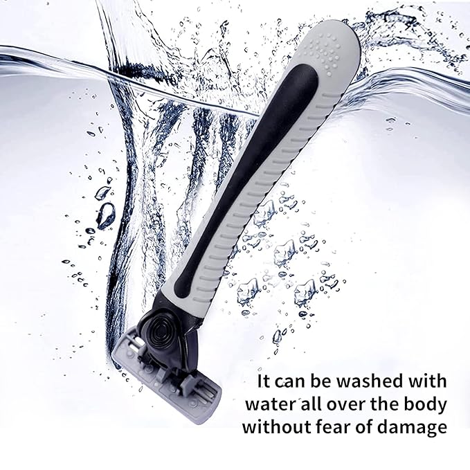 6-Blade Razor,Plastic Anti-slip Men Manual Refill Cartridges razors, Reusable Face Cleansing Care Tool, Shave Supplies for Men and Women - Black