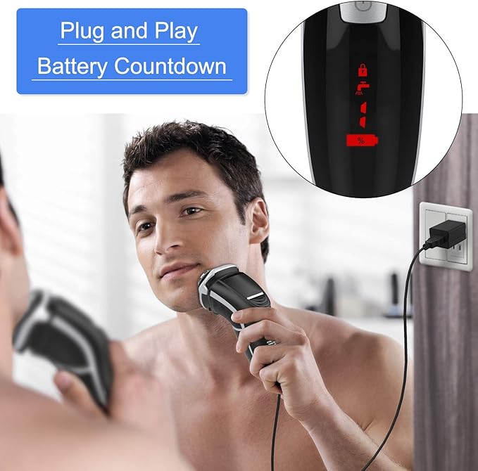Men's Electric Shaver - MAX-T Corded and Cordless Rechargeable 3D Rotary Shaver Razor for Men with Pop-up Sideburn Trimmer Wet and Dry, IPX7 Waterproof, Plug & Play
