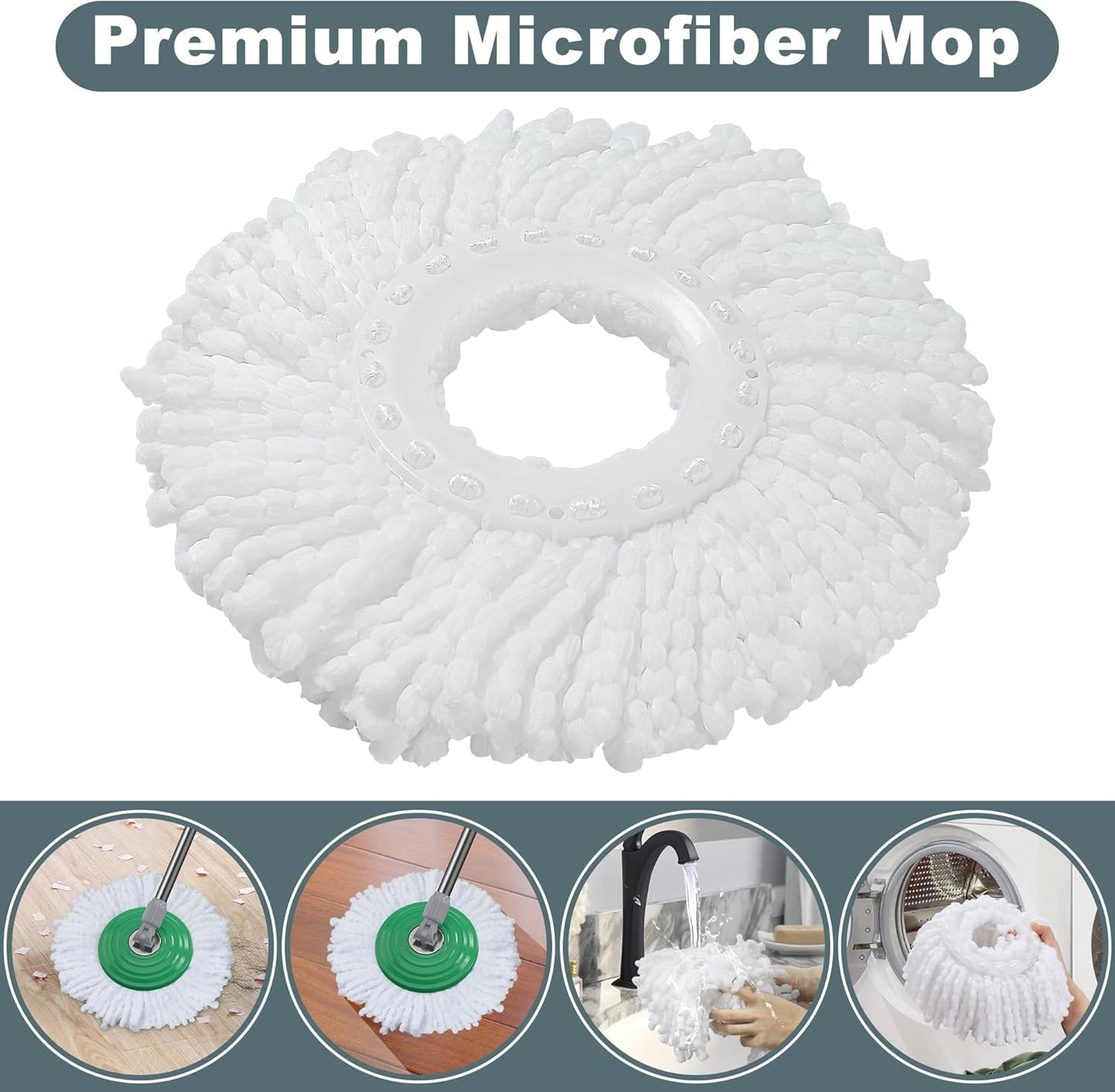 Dual Compartment Spin Mop and Bucket, Mop and Bucket with Wringer Set,360°Rotating Spinning Mopping for Floor Cleaning with 6 Microfiber Replacement Heads, 61" Extended Handle, 2X Wheel - Deep Green