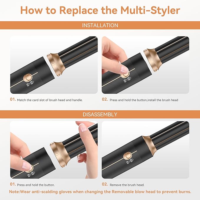 7 in ONE Hair Dryer Brush, Powerful Blow Dryer Brush with Auto- Wrap Curler, Detachable Fast Drying, Volumizing, Curling, Straightening, Ionic Hair Dryer with Diffuser, Hair Styling Tools 100-120V