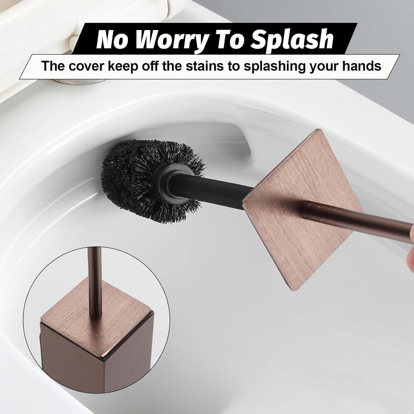 BGL Toilet Brush and Holder Set Rose Gold Wall Mounted for Bathroom Square Design