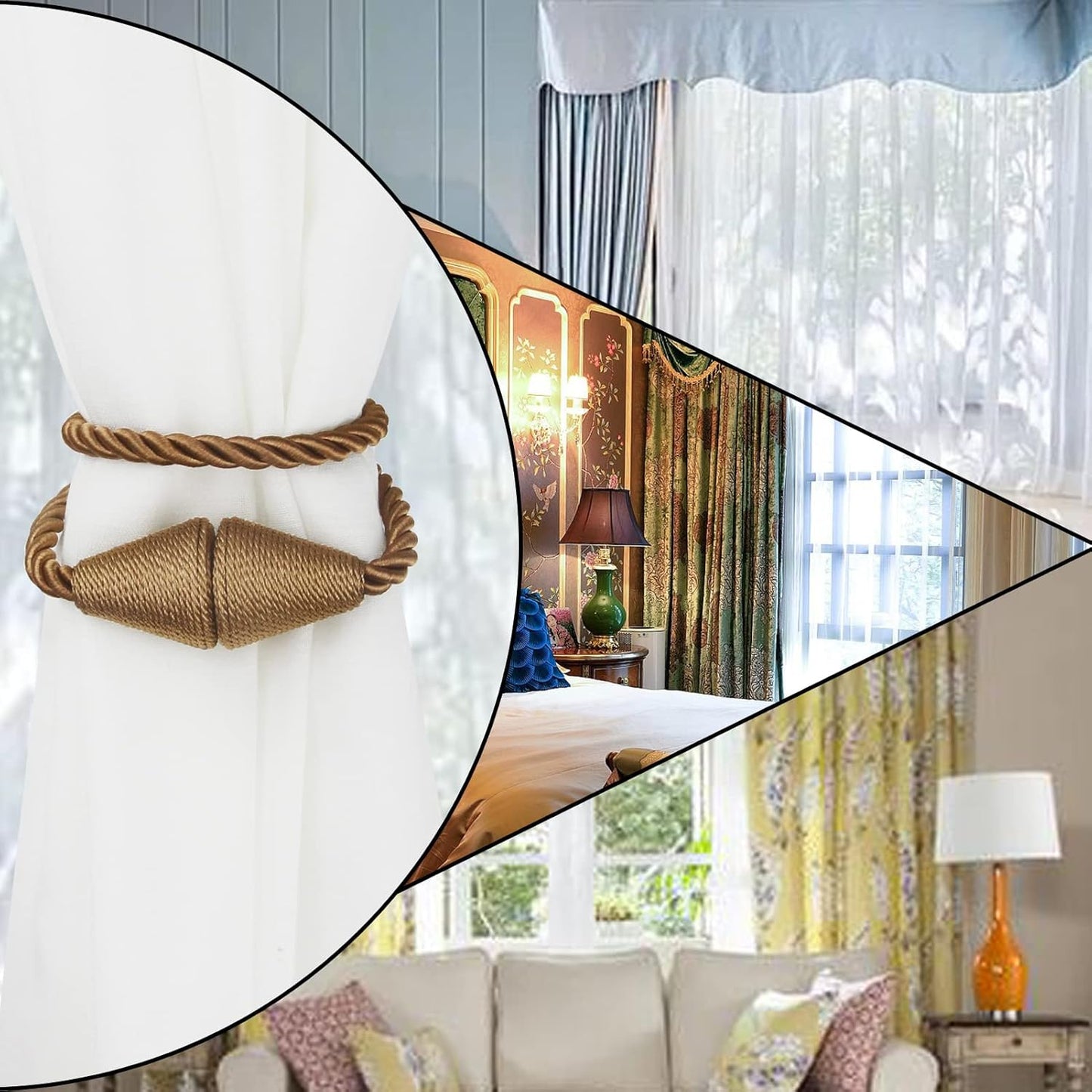 2 Pack Magnetic Curtain Tiebacks Rope Modern Handmade Curtain Tie Backs Decorative Drapes Weave Holdbacks for Window Décor, Khaki