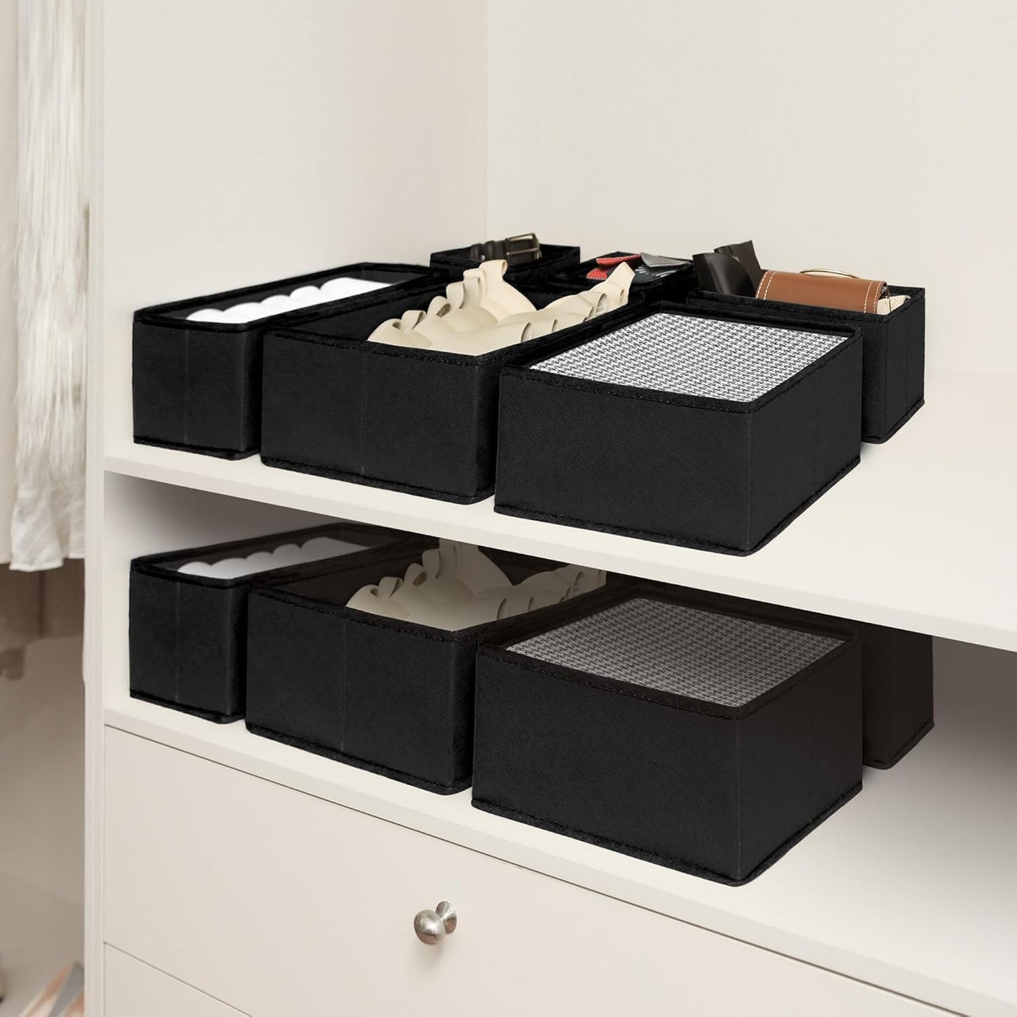 Cupic Cupid Drawer Organizer, Dresser Organizers, Foldabe Drawer Organizer Clothes, Closet Organization and Storage Dividers for Socks, Underwear and Diaper, Set of 6, Black