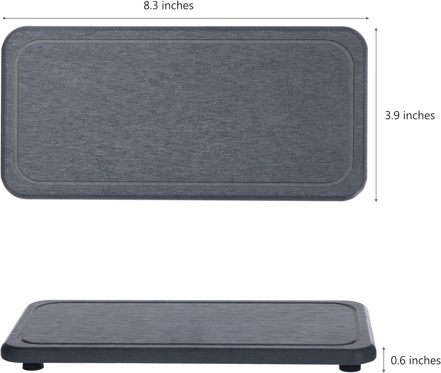 2 Pcs Water Absorbing Stone Trays, Kitchen/Bathroom Sink Soap Dish, Diatomite Tray Used for Hand Soap & Cosmetic Bottles in The Modern Home, 4" W x 8.3" L, Dark Gray