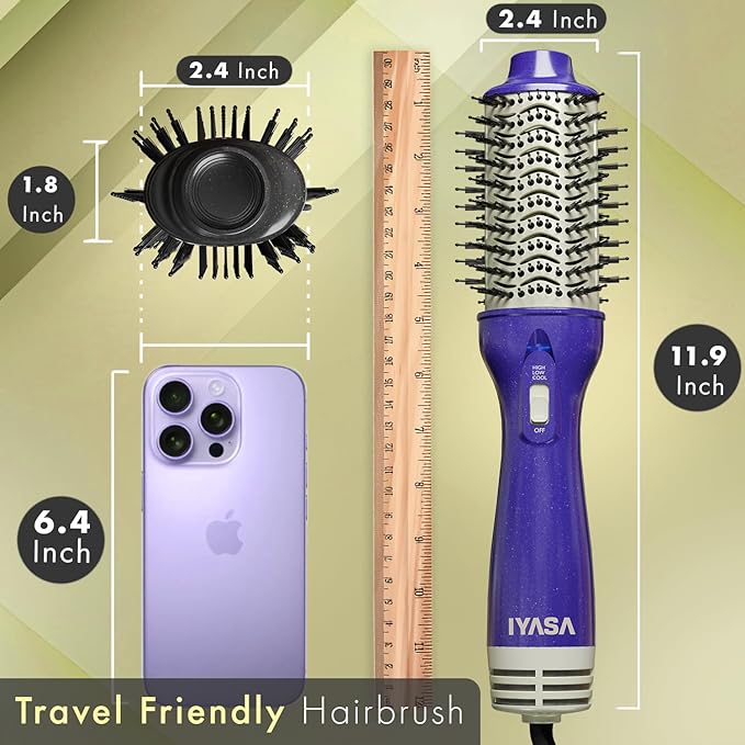 3” Large Barrel Ionic Hot Air Brush Hair Dryer – 75 mm One‑Step Volumizer Blowout Brush for Thick & Long Hair, 1100 W Plastic‑Tourmaline, Frizz Control, 3 Heat / 2 Speed, 13” Length
