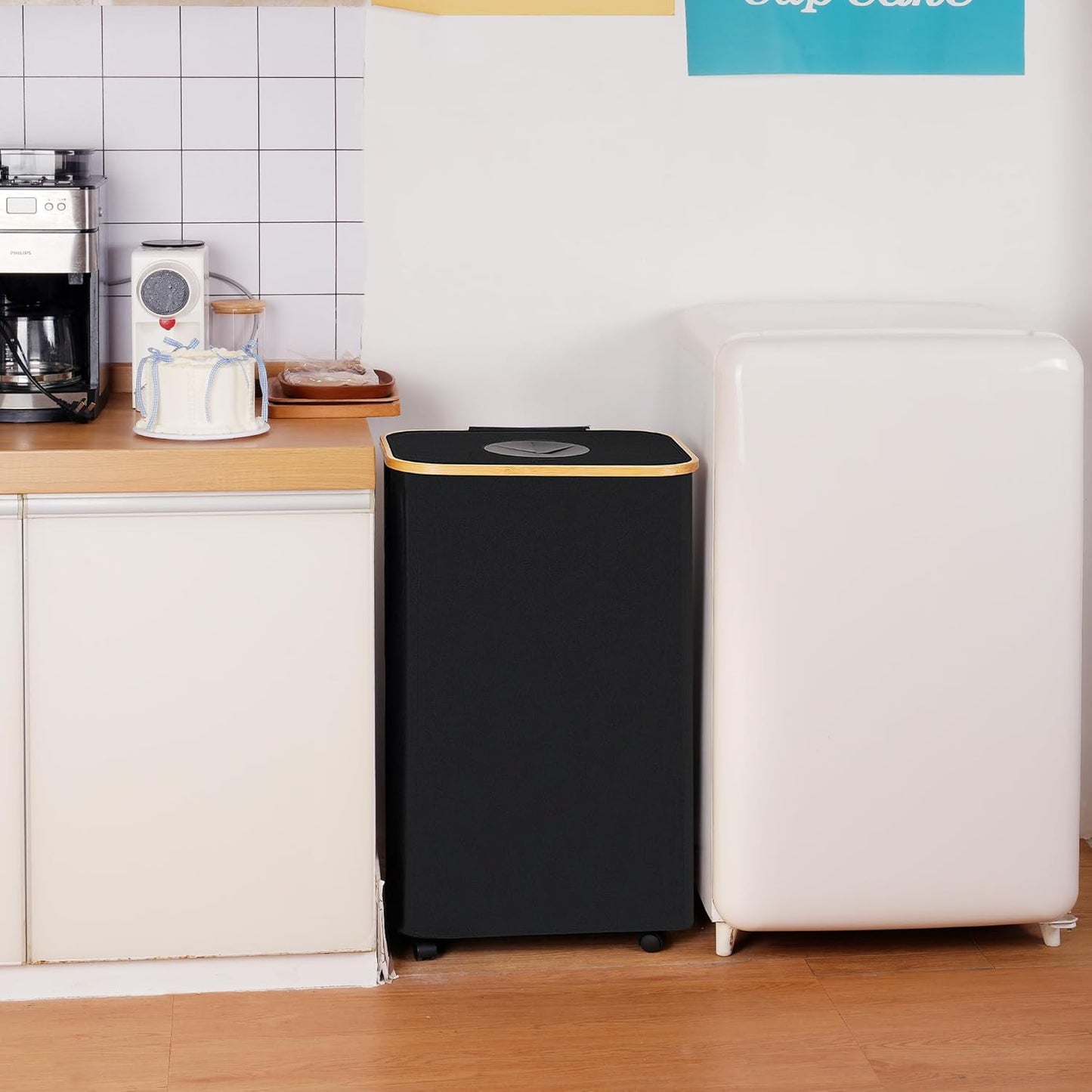 Recycling Bin for Kitchen, Indoor Home Recycle Bins with Wheel, 29 Gallons Large Recycling bin with 2 Removeable Reusable Inner Bags, for Bottles Cans Glass Plastice Cartons(Black)