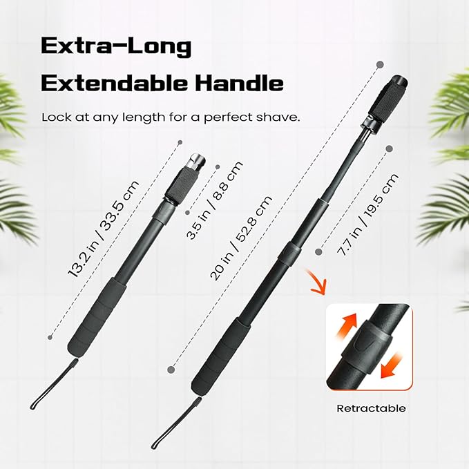 XUNE Safety Razor Extension Handle with Adjustable Length for Leg Razor,Back Shaver for Men,Multi-Function Extension Shaver Handle can be Fitted Lotion Applicator,Hair Brush for Wet or Dry