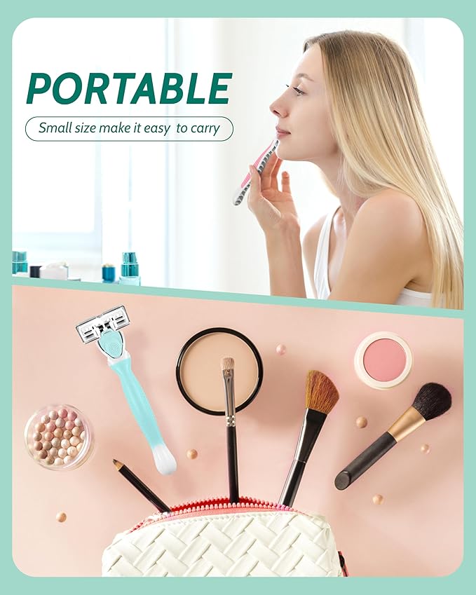 1 Travel Razors for Women with 12 Blade Refills, Green