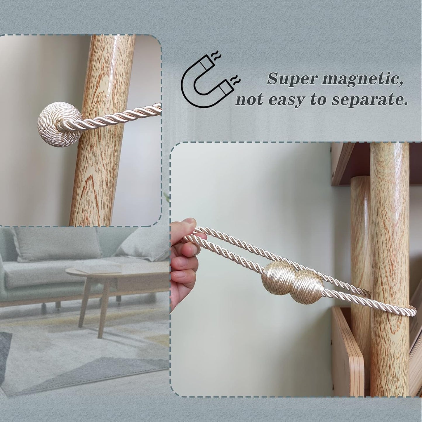 Hion Magnetic Curtain Tiebacks Golden 2pcs, Curtain Tiebacks Buckles Holdbacks Holders Hooks Clip for Home Bedroom Office Decorative Curtain