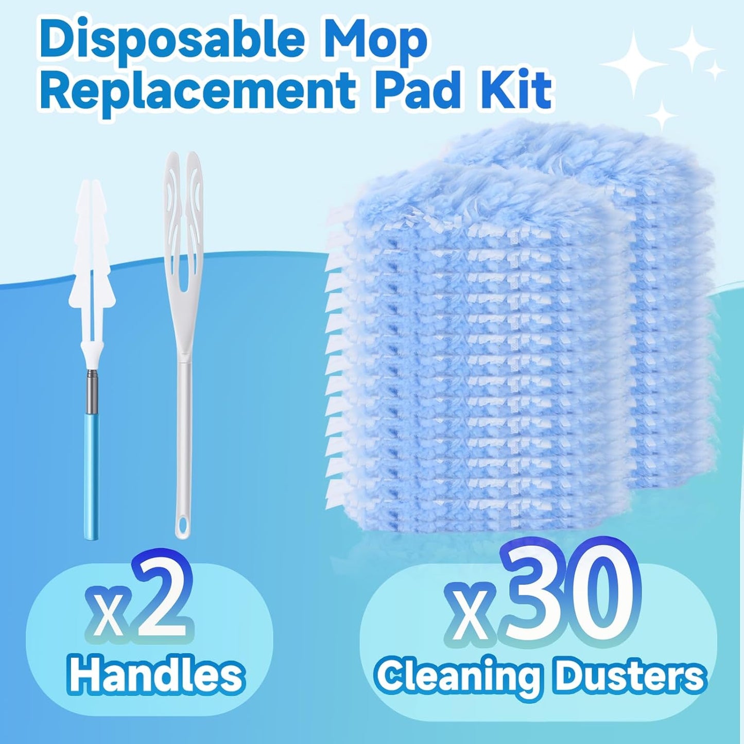 Duster Refills for Swiffer, 360° Thickened Kit with 30 Count Disposable Microfiber Feather Dusters for Office,Window and Furniture Cleaning, Include 2 Extendable Handles