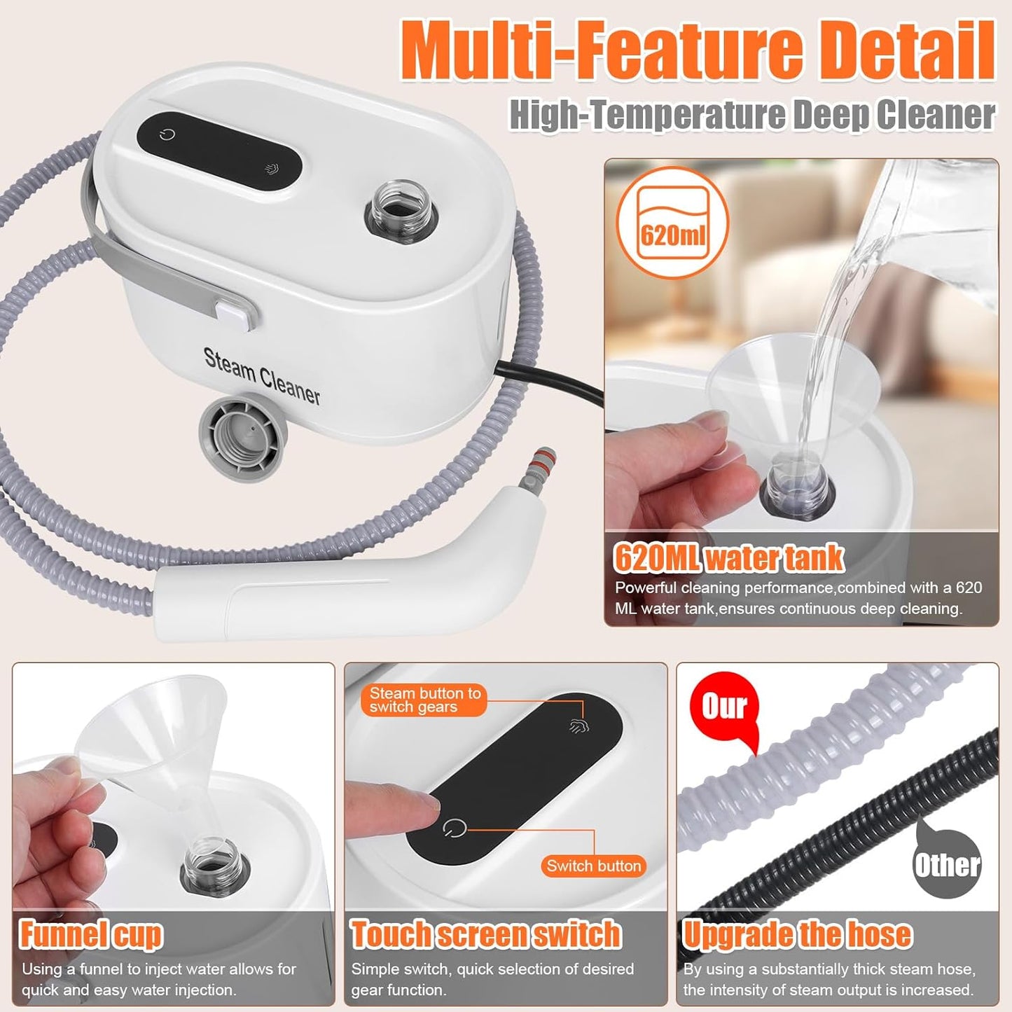 9 in 1 Handheld Steam Cleaner for Home Use, Portable Steamer for Cleaning, Multi-Function High Pressure Steam Cleaner for Car Detailing/Kitchen/Upholstery/Tile/Grout/Camping & All