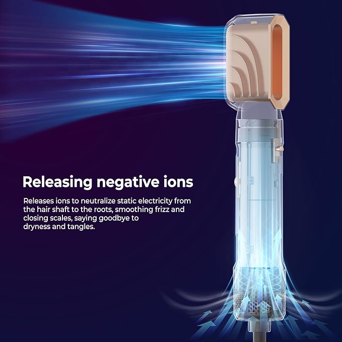 6 in ONE Blow Dryer Brush,Air Curling Iron Round Brush Blow Dryer 800W,Ionic Hair Dryer Brush for Women, Hot Air Brush Hair Styling Tools 100-120V (White Gold)