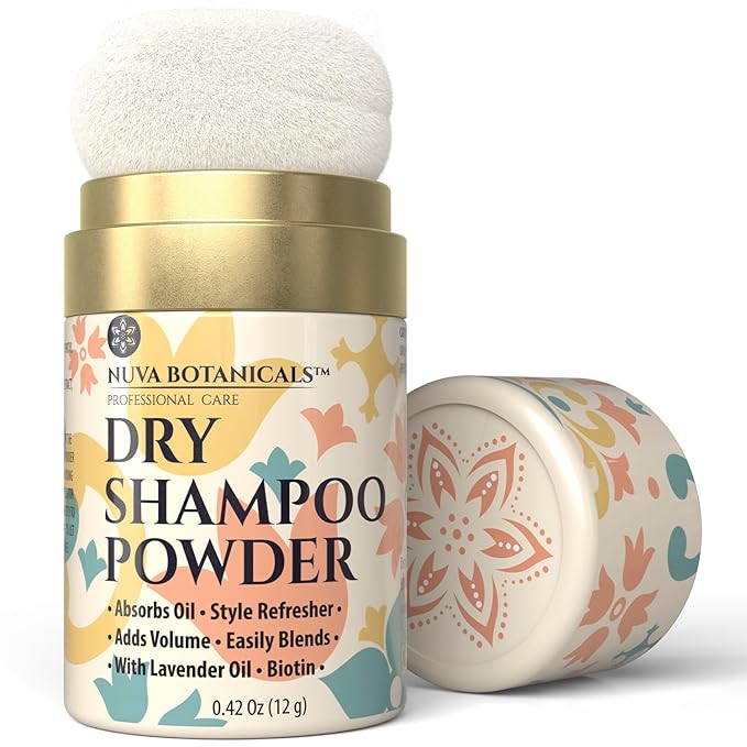 Non Aerosol Dry Shampoo Powder with Biotin - Lavender Extract and Korean Ginseng - Volumizing Travel Size (0.42 oz) - Gifts for Her
