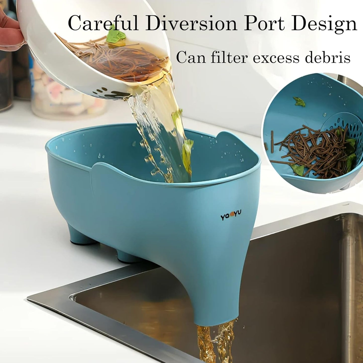 Vegetable Washing Basket with Elephant Drainage for Fruits, Pasta, Noodles - Green, 22x14x10cm/8.7 * 5.5 * 3.93in