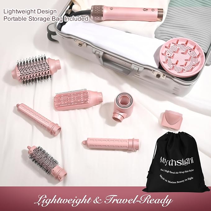 StyleVibe 8-in-1 Multi-Styler, Blow Dryer Brush & Thermal Brush with Auto Wrap Curl L/R, Fast Drying, Smooth Blowouts, Root-Lift Volume, No Heat Damage Frizz-Free Air Styler with Travel Bag