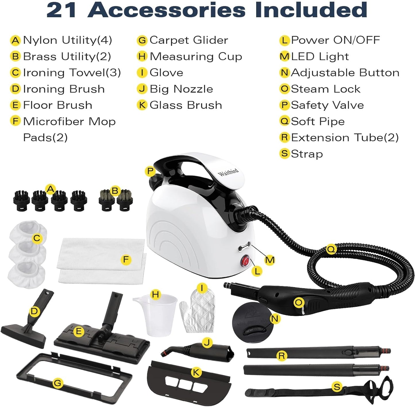 Steam Cleaner, Handheld Steamer with 21 Accessories, 248°F High-Temperature Steam for Floors, Grout, Tiles, Carpet, Cars - Portable 1.08L Tank, Child Lock, Chemical-Free Cleaning