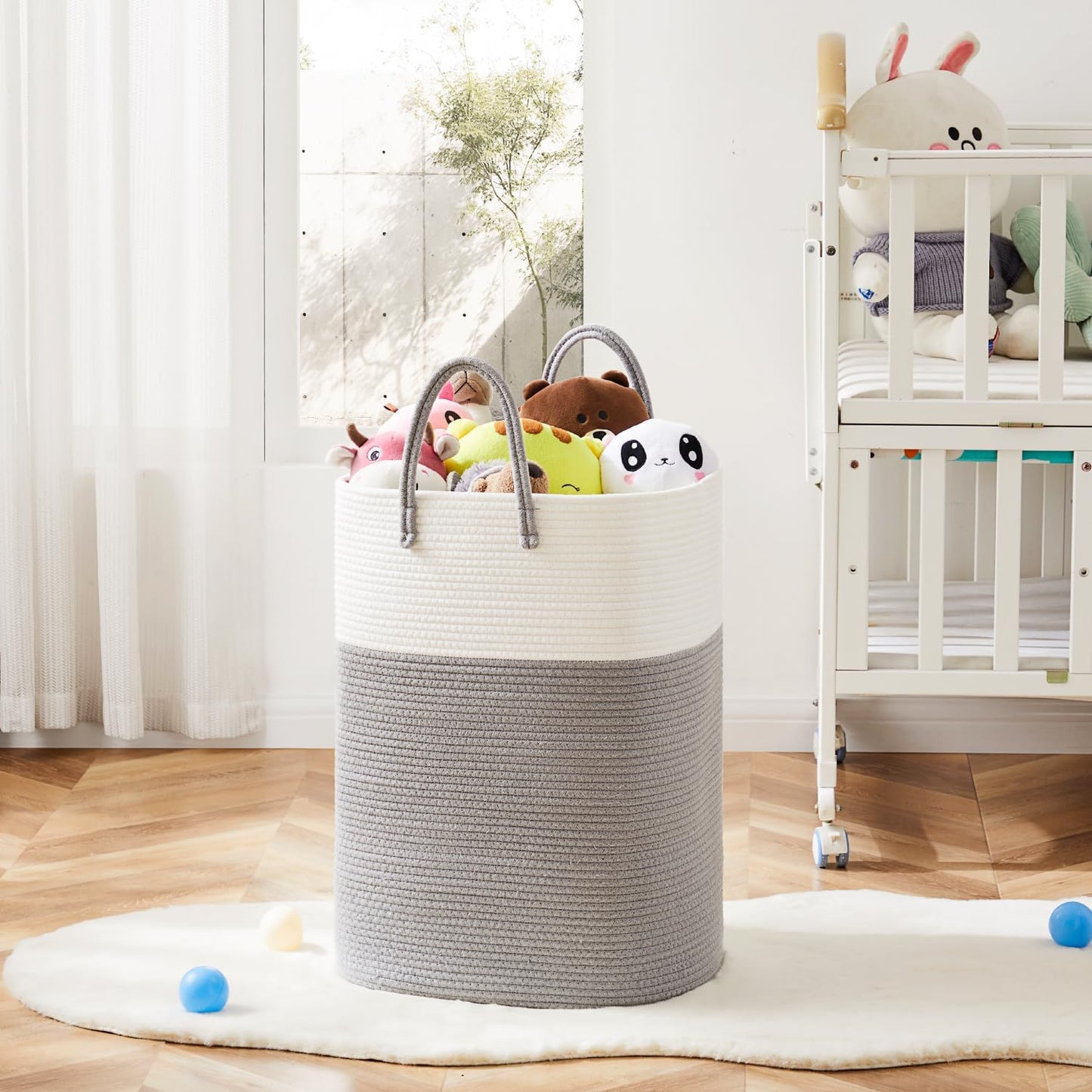 Laundry Basket,Woven Cotton Rope Laundry Hamper,Versatile Storage for Dirty Clothes,Baby Toys,and Blankets in Bathroom, Nursery,and Living Room (Grey, 80L)