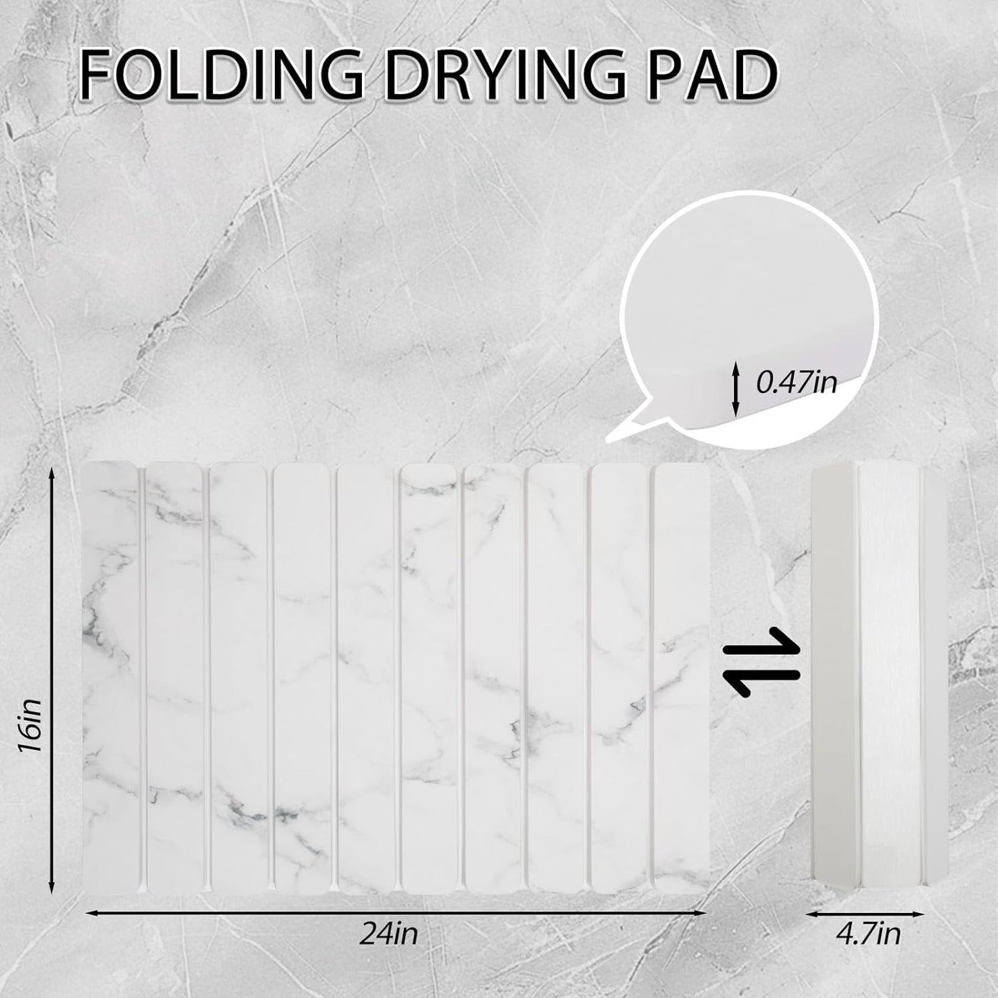 Stone Drying Mat for Kitchen Counter 24"×16" ,Large Dish Drying Mat with Drainage Grooves, Non-Slip Silicone Drying Mat, Absorbent Counter Protector for Dishes, Utensils