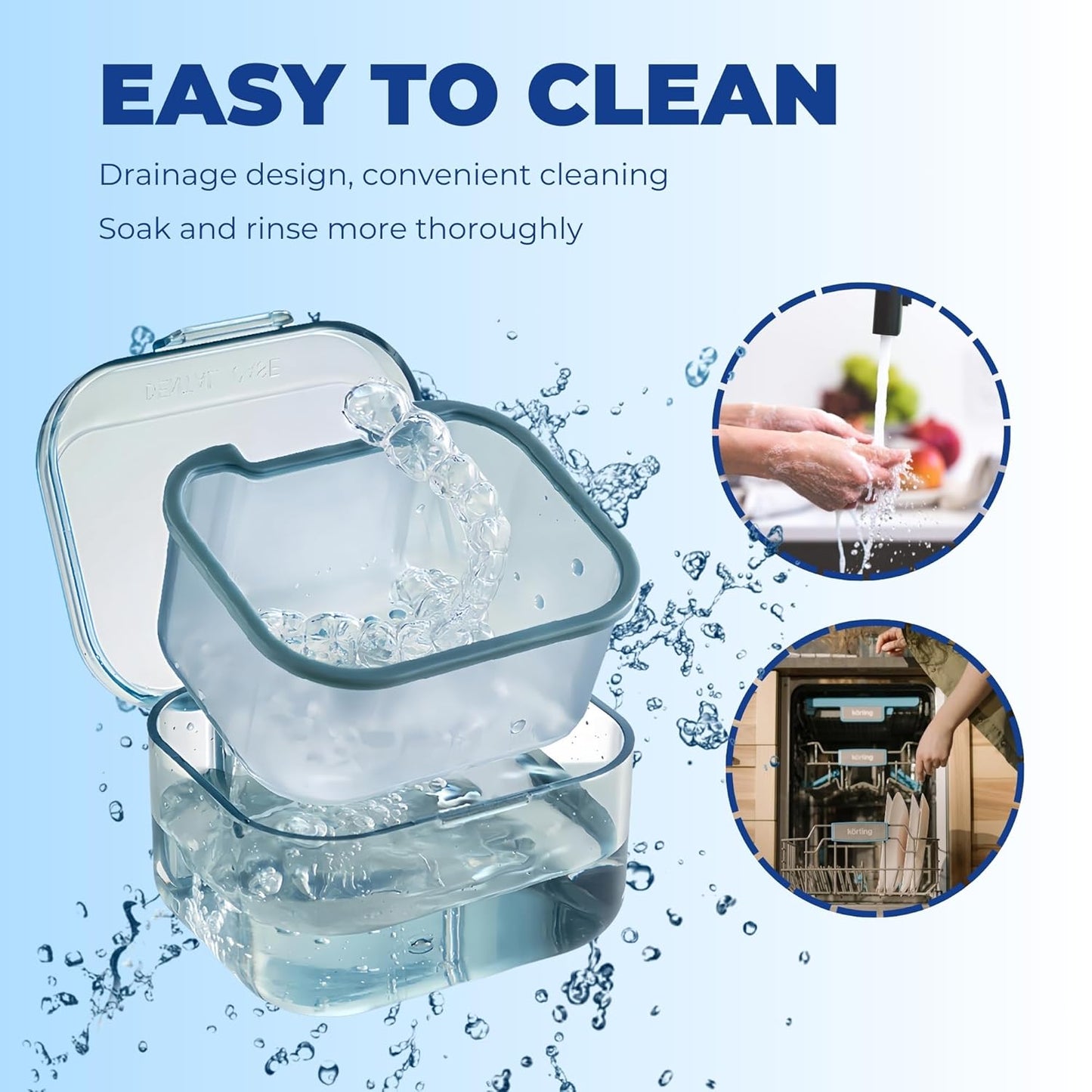 Retainer Case Denture Bath Case,Retainer Cleaner Case with Lid,Denture Cup for Partial Dentures,Mouth Guard&Braces,Denture Soaking Container Case for Travel (Black)