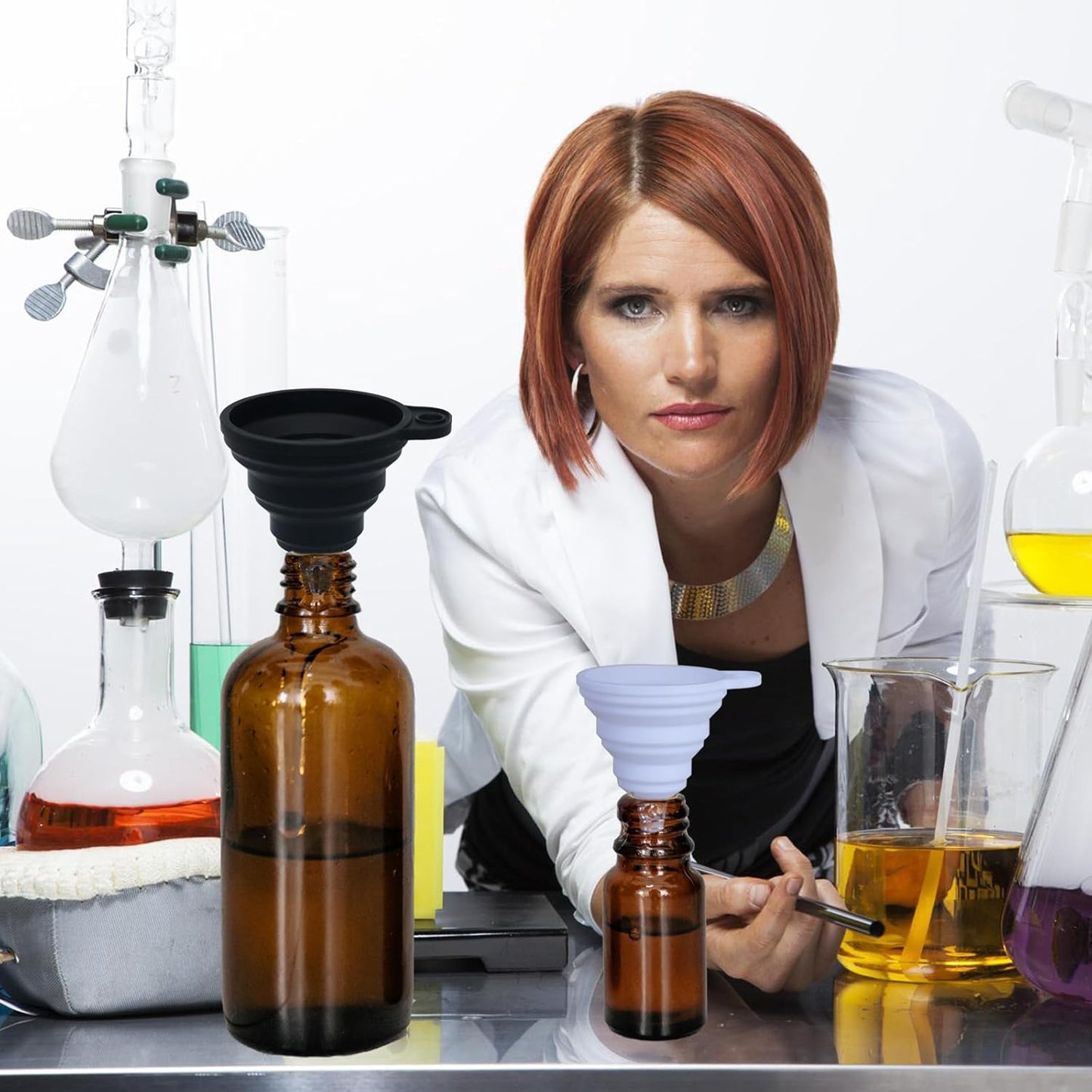 KongNai Kitchen Funnel Set, Small and Large, Kitchen Gadgets Accessories Foldable Silicone Collapsible Funnels for Filling Water Bottle Liquid Transfer Food Grade (6 Pack)