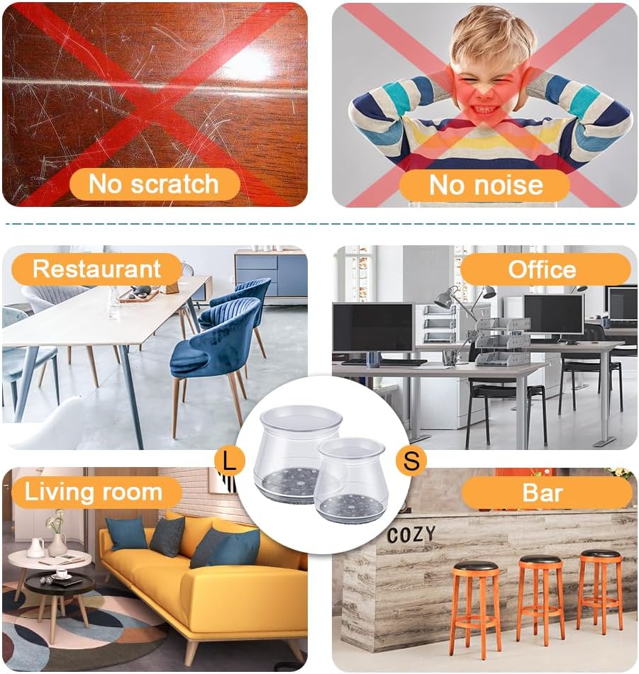 32 Pcs Chair Leg Protectors for Hardwood Floors, Silicone Felt Furniture Leg Cover Pad for Protecting Floors from Scratches and Noise, Smooth Moving, Large(Fit Round Diameter:1-5/16" to 2")
