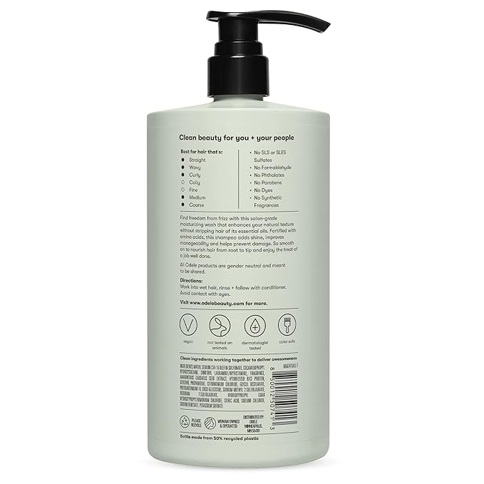Odele Smoothing Sulfate-Free Shampoo for Extra Moisture, Frizz Control, Shine, and Straight to Curly Hair Types, 32 Fl Oz