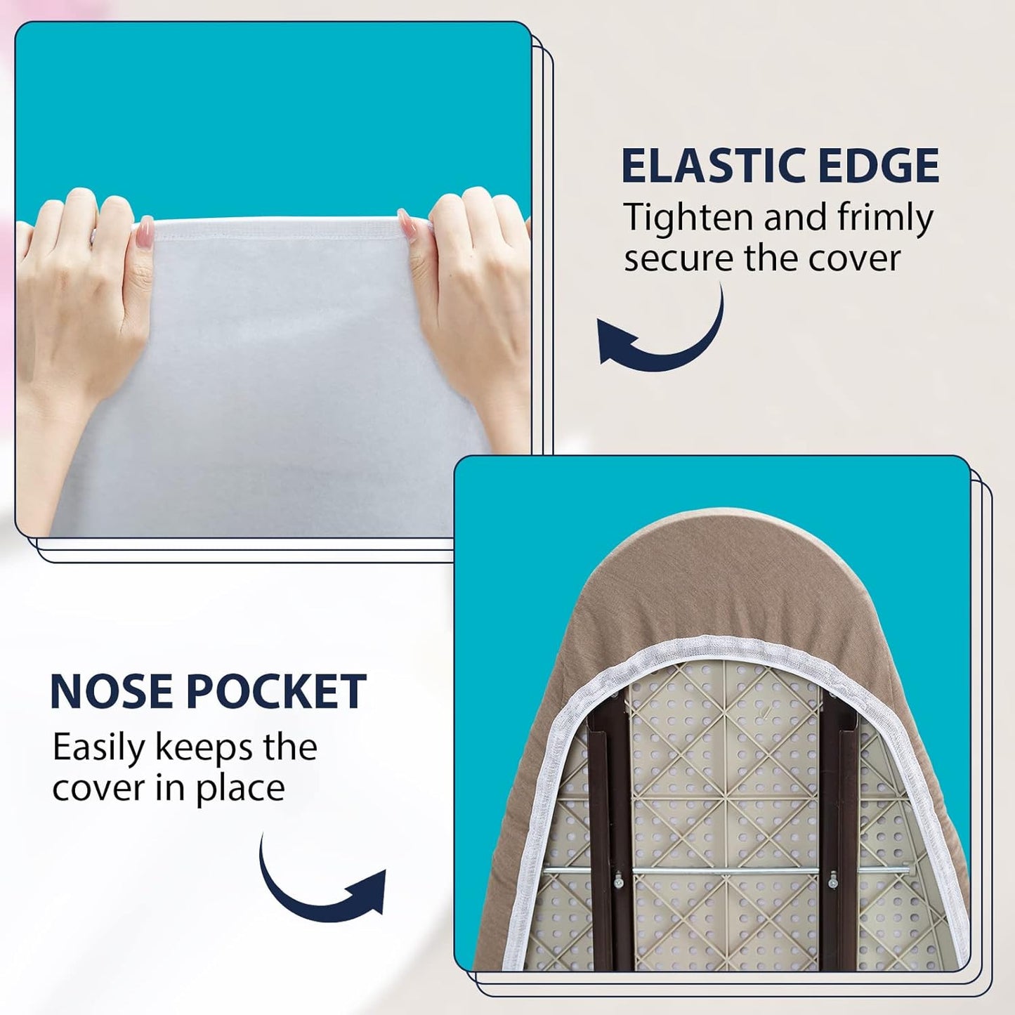 Ironing Board Cover 12 x 32 inch, Fits Table Top Ironing Board Heat Reflective, 3 Layers Thick Padding with Elasticized Edges, Small Iron Board Cover (Brown)