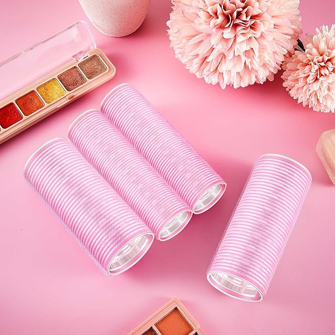 WILLBOND 4 Pcs Long Hair Rollers for Bangs Aluminum Core Curlers Thermal Self Grip Roller for Long and Medium Hair Women Hairstyle(4.7 x 2 Inch, 4.1 x 1.2 Inch,Light Pink)