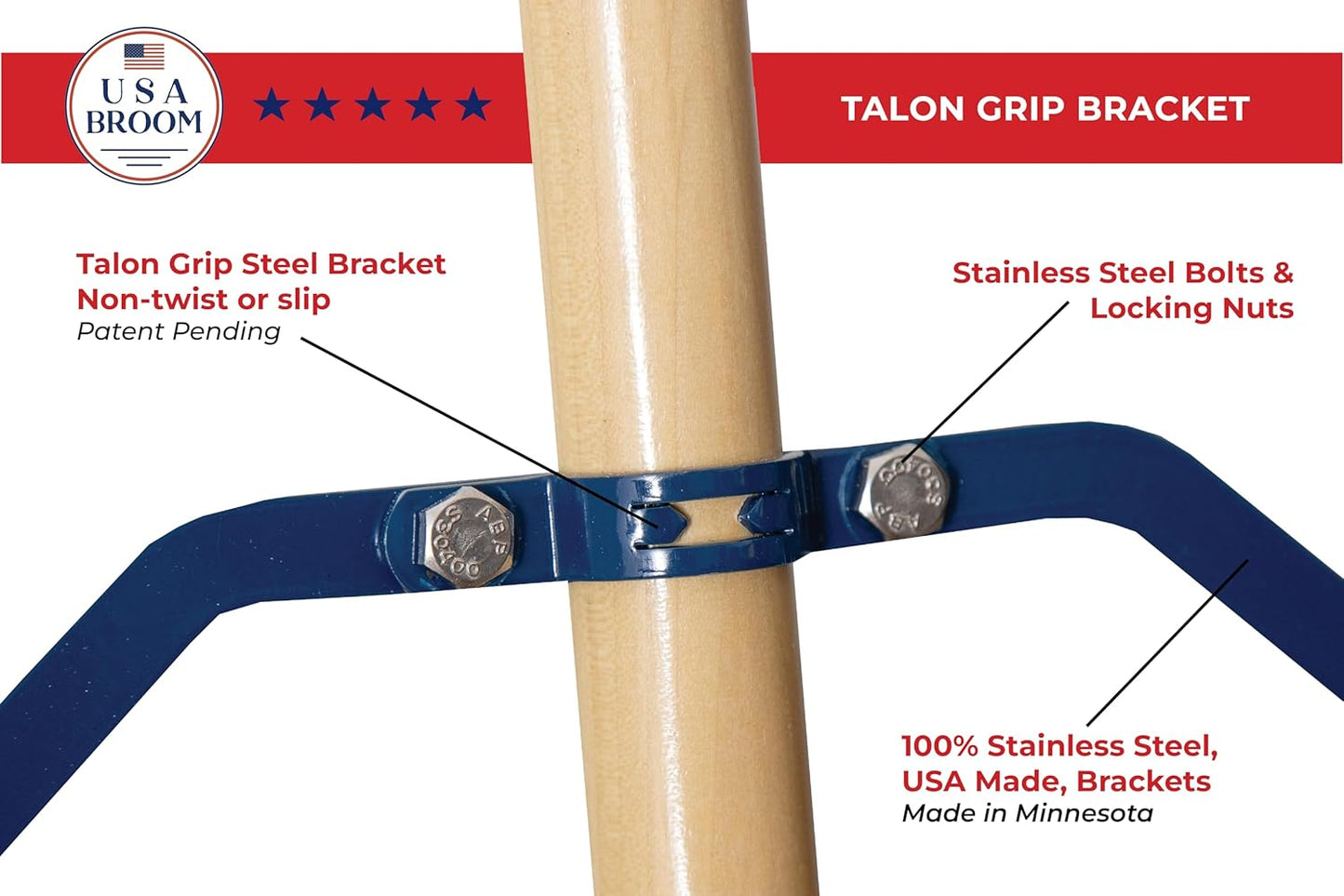 36" Heavy Duty Outdoor Push Broom with 60" Handle. Ideal for Ashpalt, Concrete & Heavy Debris. Durable American Made Steel Brackets-Stainless Steel Hardware. No Plastic. 100% Made in The USA.