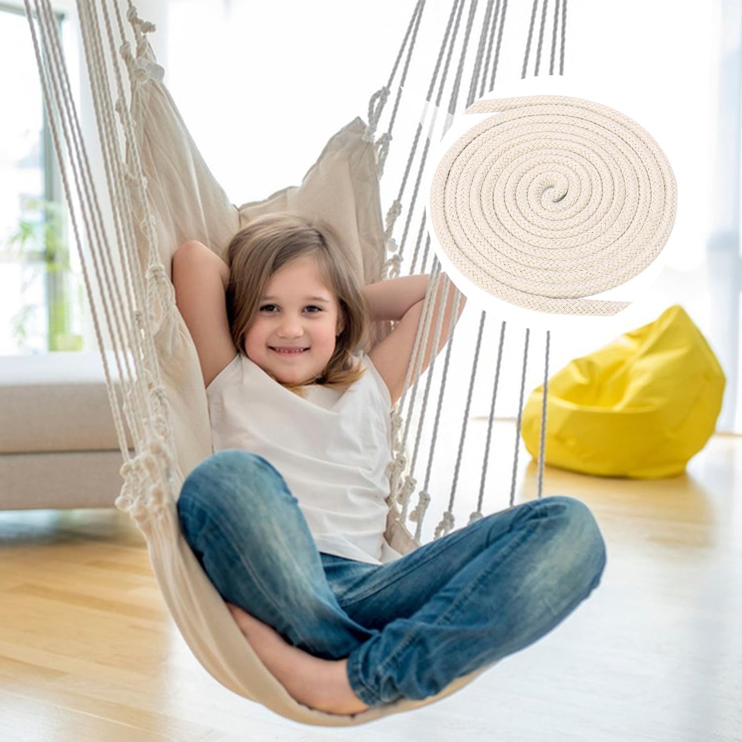 3/16 Inch Cotton Clothesline Rope - 500 Feet All-Purpose Outdoor Clothesline Rope, Soft White Cotton Rope for Laundry & Crafts